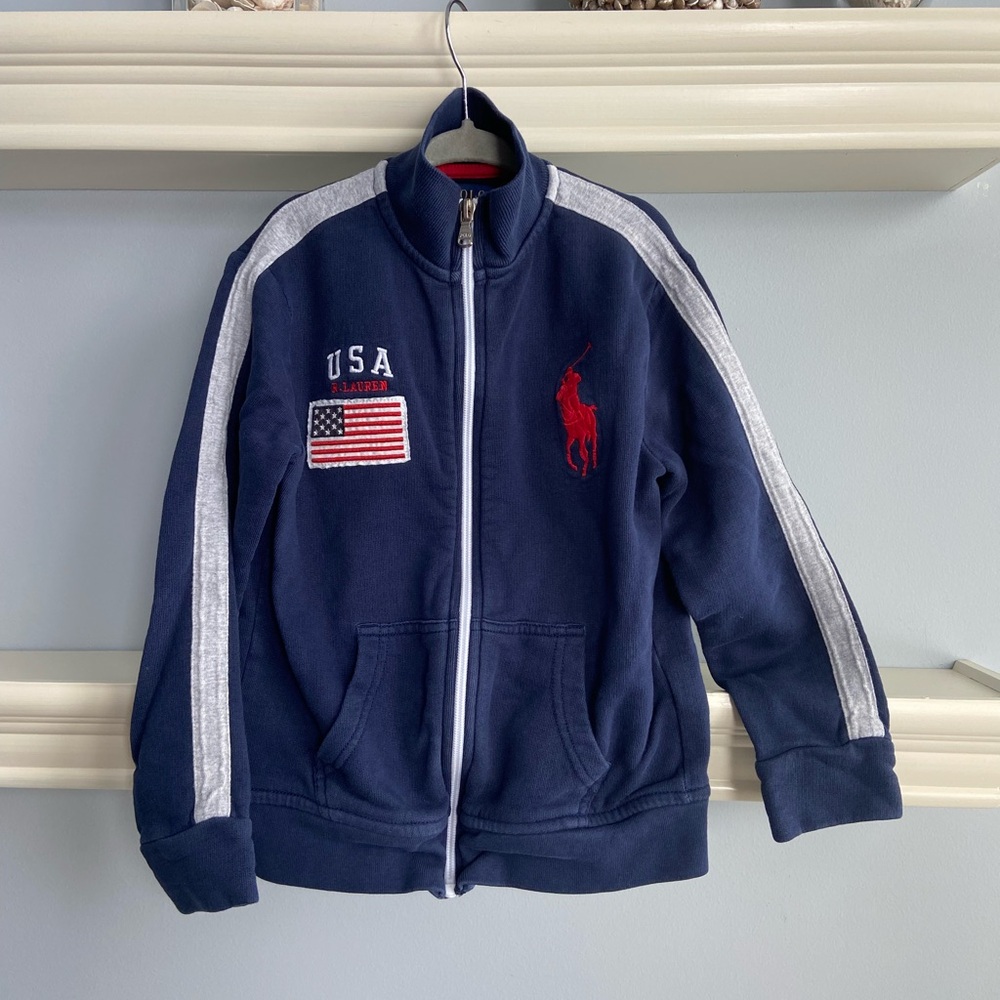 Polo by Ralph Lauren Blue and Red Full Zip Jacket with Embroidered Logo